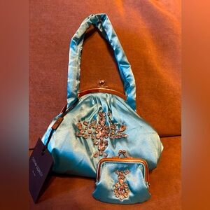 Rhinestone satin bag with coin purse